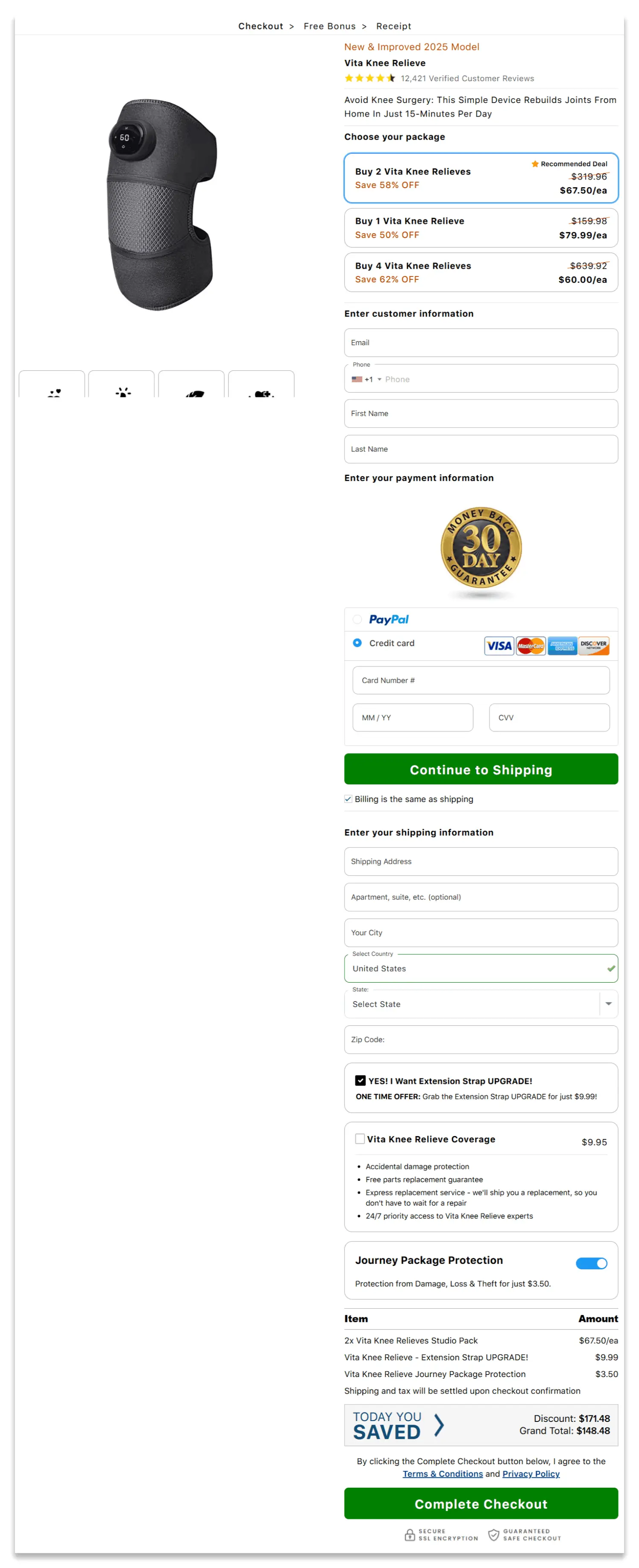 Vita Knee Relieve secure checkout page